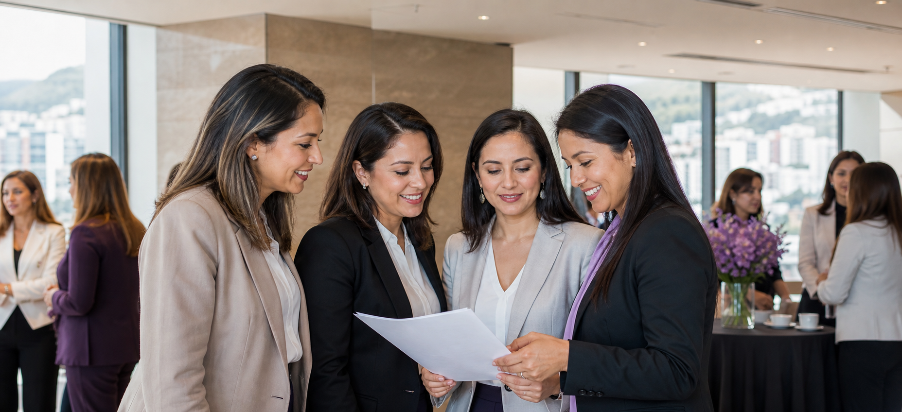 Mujeres profesionales colaborando en un encuentro empresarial